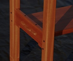 Detail of of the shelf tenoned through the stretcher, our own custom design.